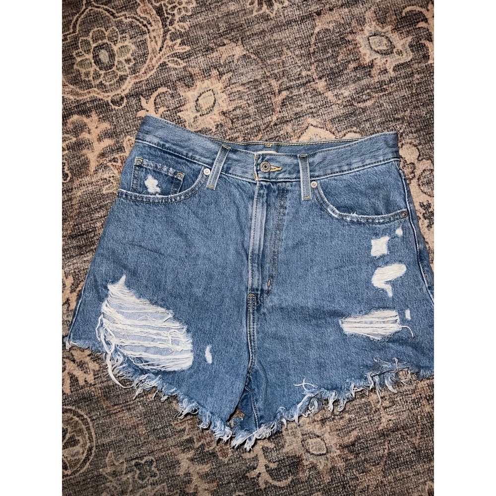 Levi's High Waisted Mom Shorts Denim Distressed 28